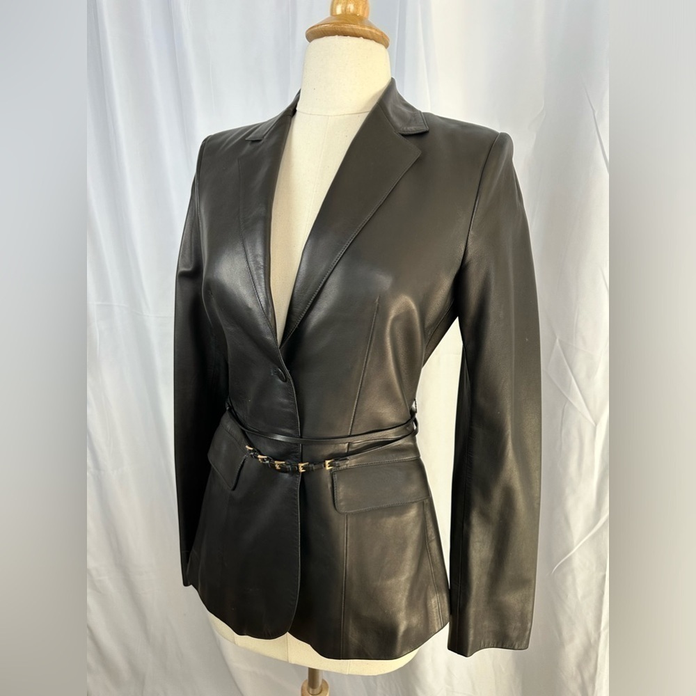 Brand New Prada Black Leather Blazer/Jacket with Detachable Leather Belt - Picture 8 of 11